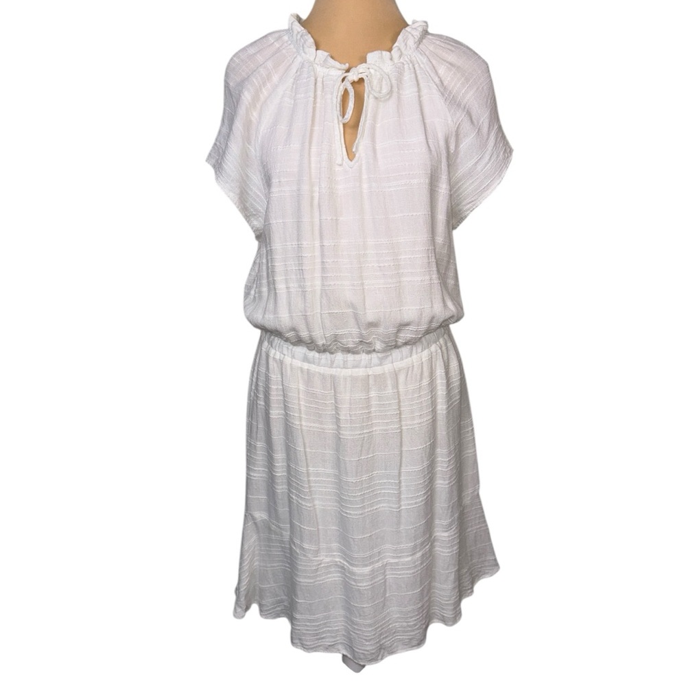 Cloth & Stone White Mini Dress Ruffled Neckline Size M Anthropologie